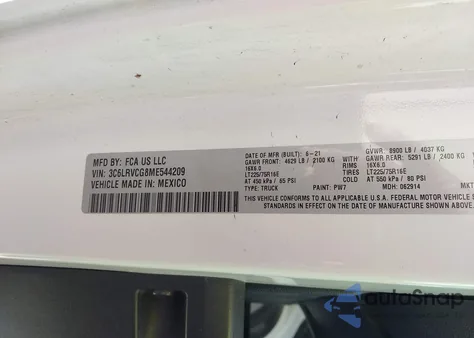 2021 Ram Promaster 2500 High Roof 136 Wb z USA, uszkodzony, nr VIN 3C6LRVCG8ME544209